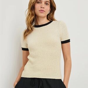 Meredith Cream  and Black Short Sleeve Knit Top